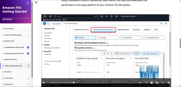Amazon FSx Getting Started - Monitoring file system demonstration