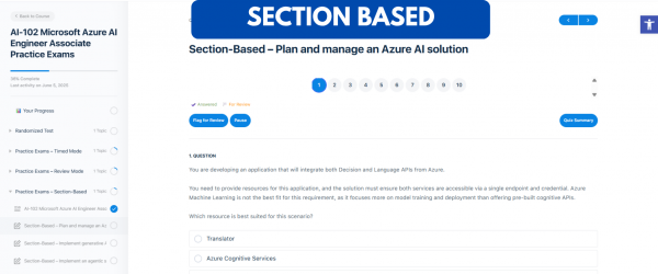 TD AI-102 Microsoft Azure AI Engineer Associate Practice Exam - Section Based