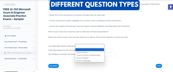TD FREE AI-102 Microsoft Azure AI Engineer Associate Practice Exams – Sampler Different Question Types