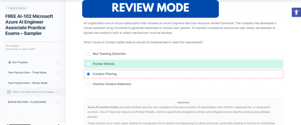 TD FREE AI-102 Microsoft Azure AI Engineer Associate Practice Exams – Sampler Review Mode