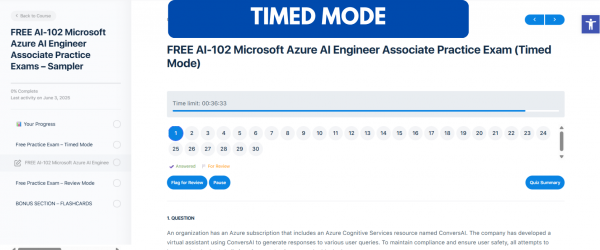 TD FREE AI-102 Microsoft Azure AI Engineer Associate Practice Exams – Sampler Timed Mode