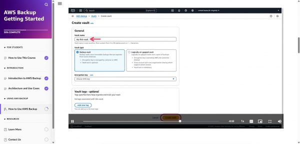 AWS Backup Getting Started - Creating backup vault demonstration