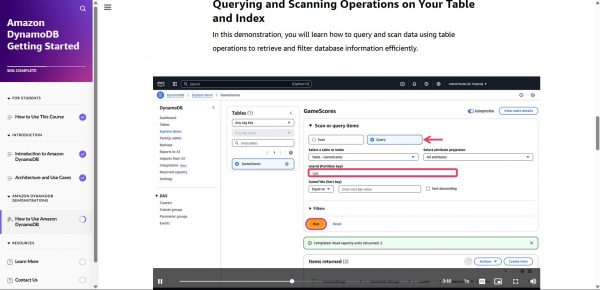 Amazon DynamoDB Getting Started - Querying and scanning demonstration