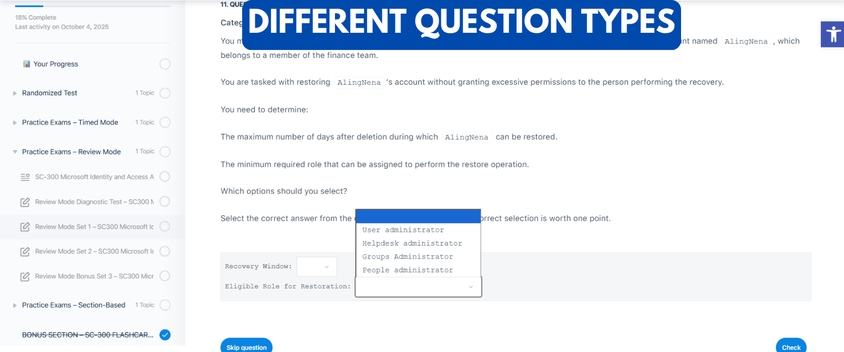 TD SC-300 Microsoft Identity and Access Administrator Practice Exam - Different Question Types TD SC-300 Microsoft Identity and Access Administrator Practice Exam - Different Question Types