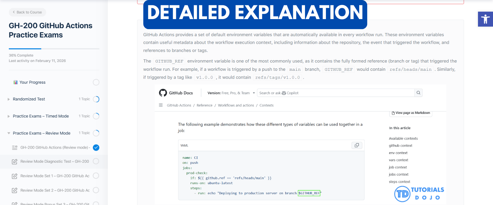 TD GH-200 GitHub Actions Practice Exams - Detailed Explanation