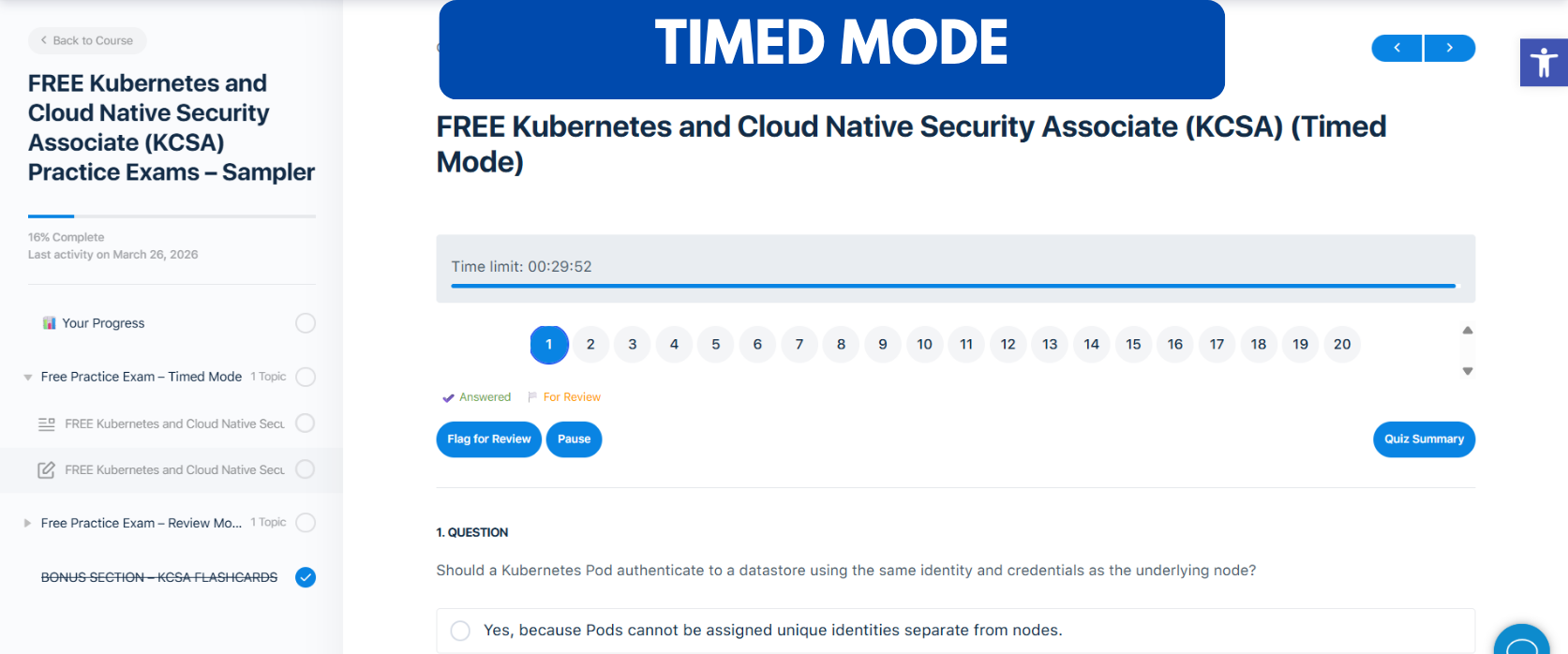 TD FREE Kubernetes and Cloud Native Security Associate - KCSA - Timed Mode TD FREE Kubernetes and Cloud Native Security Associate - KCSA - Timed Mode