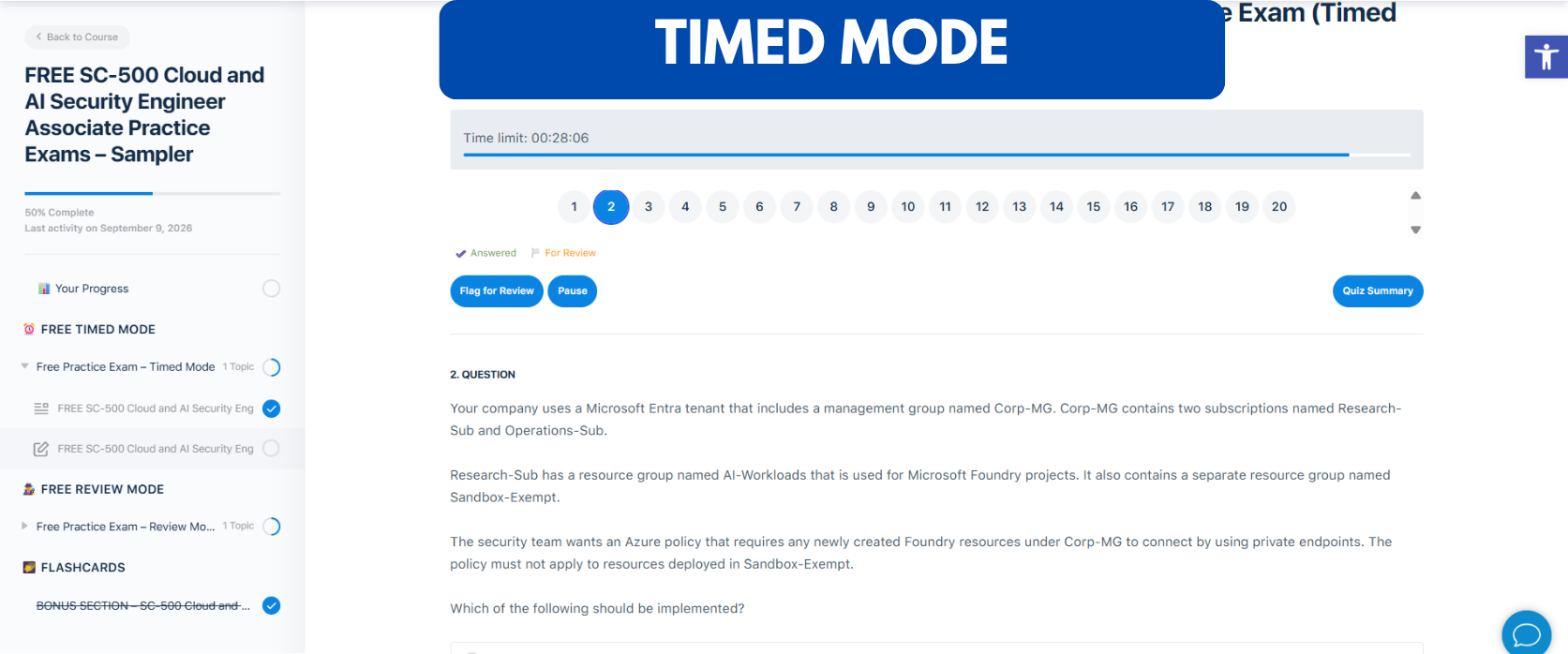 TD SC-500 Cloud and AI Security Engineer Associate Practice Exam Sampler - Timed Mode TD SC-500 Cloud and AI Security Engineer Associate Practice Exam Sampler - Timed Mode
