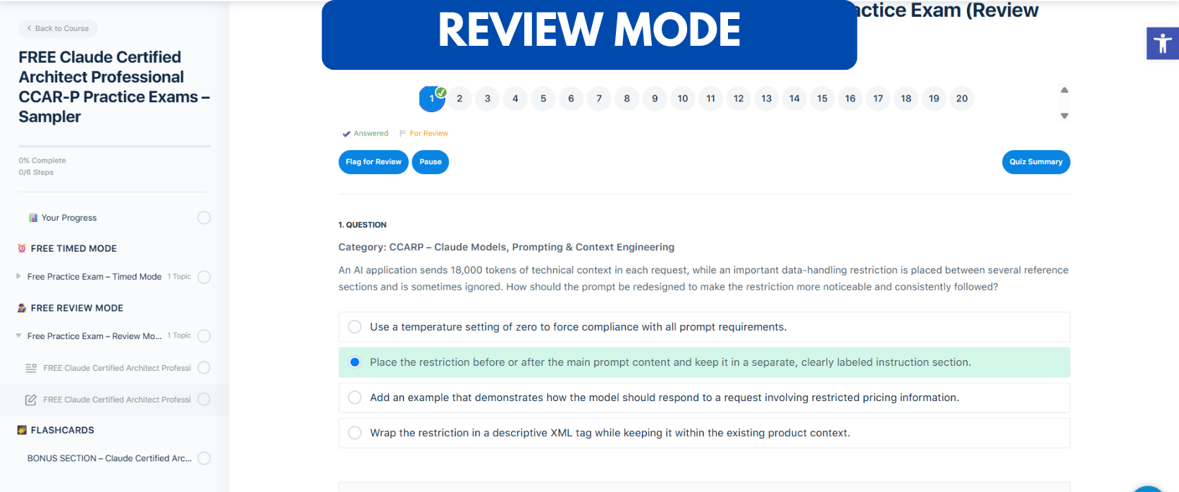 TD FREE Claude Certified Architect Professional CCAR-P Practice Exam Sampler - Review Mode TD FREE Claude Certified Architect Professional CCAR-P Practice Exam Sampler - Review Mode