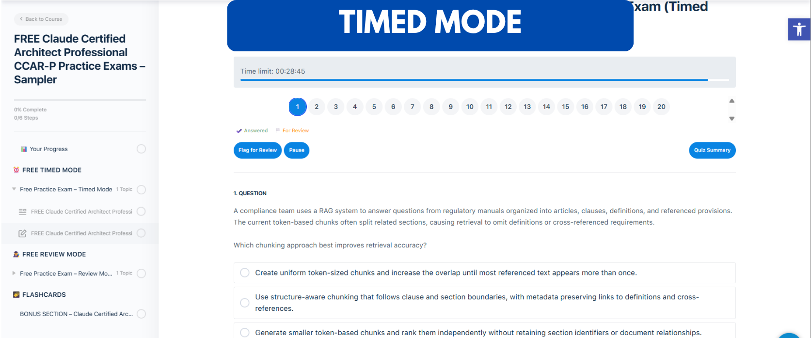 TD FREE Claude Certified Architect Professional CCAR-P Practice Exam Sampler - Timed Mode TD FREE Claude Certified Architect Professional CCAR-P Practice Exam Sampler - Timed Mode